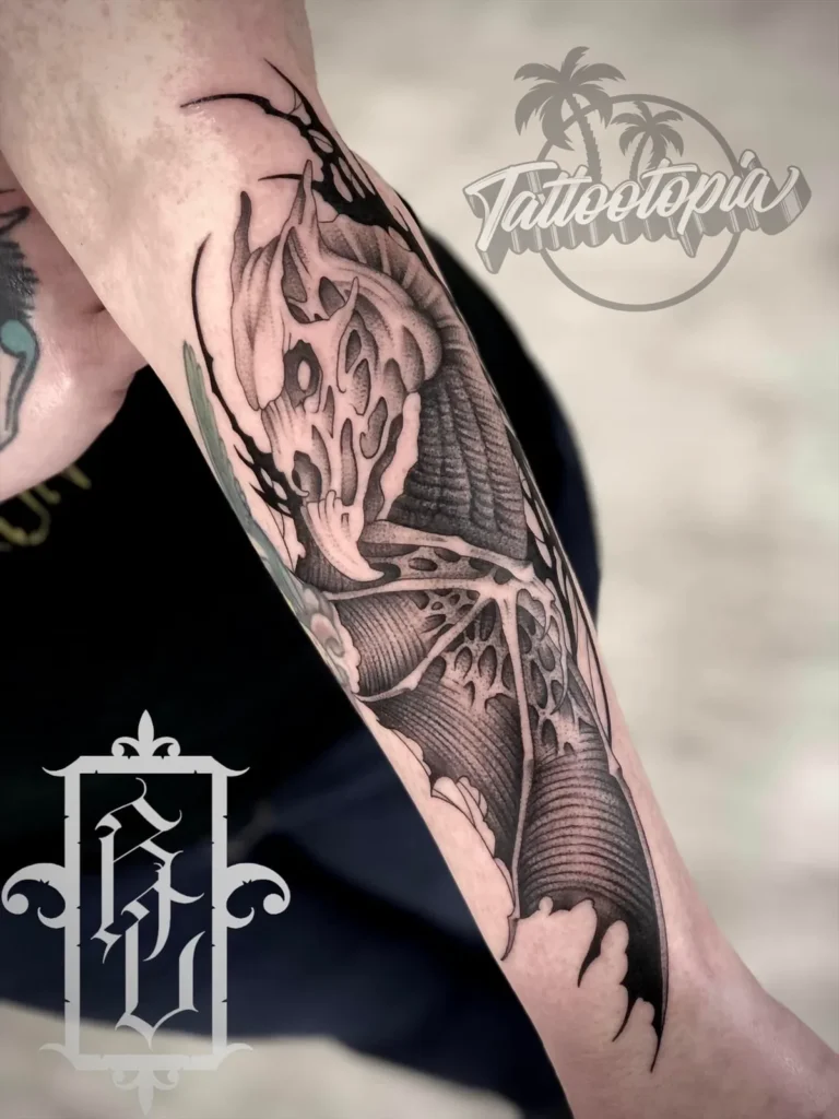 black bat blackwork tattoo tattoopia denham springs