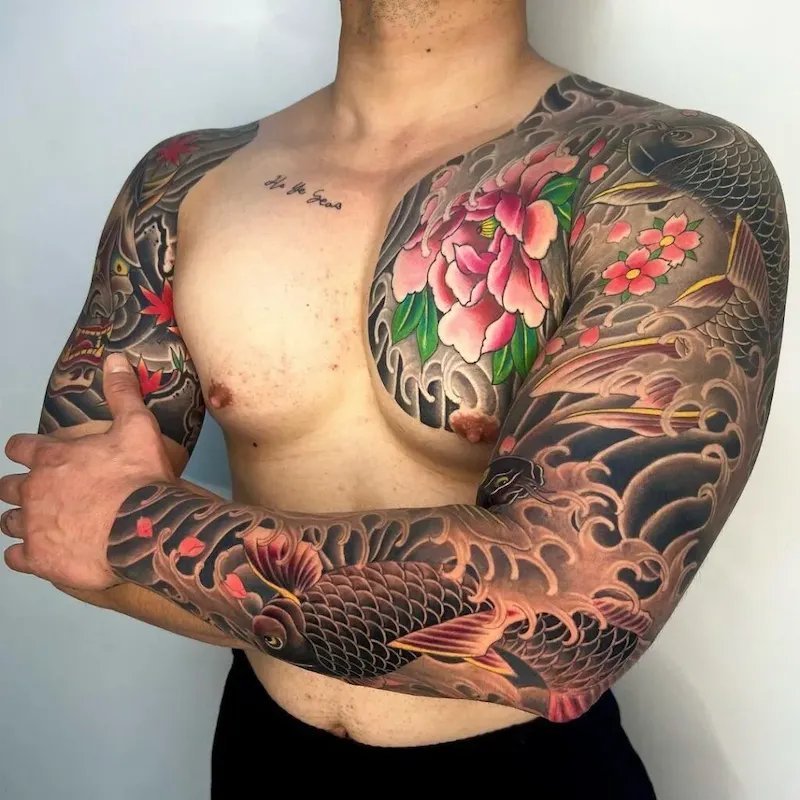 irezumi tattoo mans arms and chest