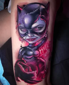 new school tattoo of cat woman