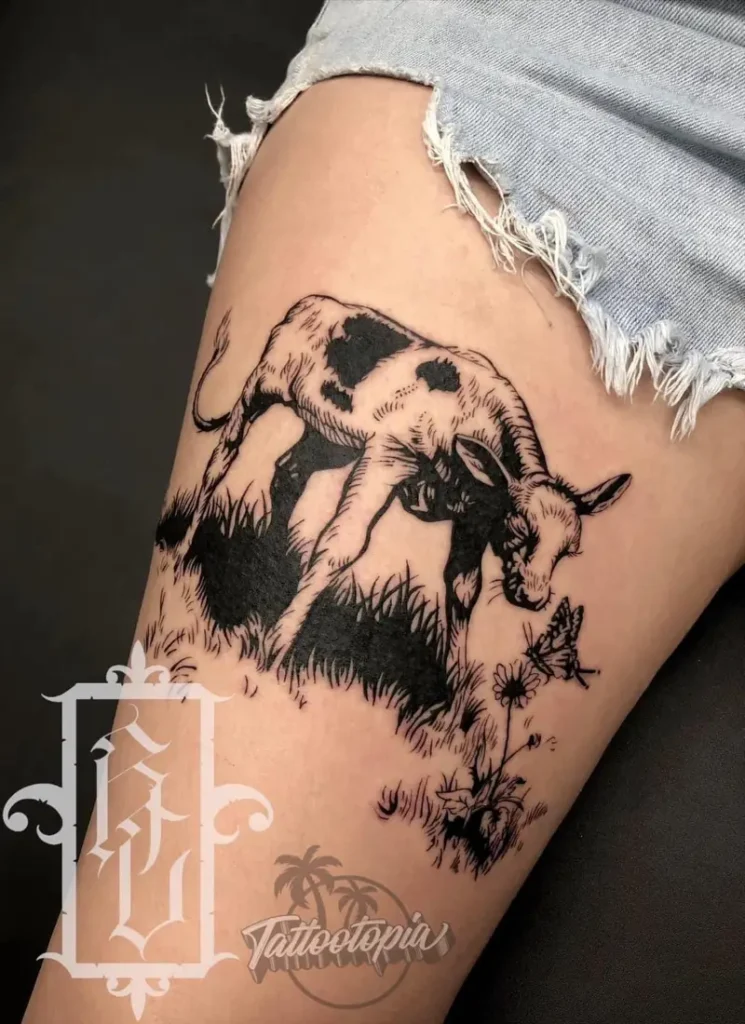 roger cazares dairy cow blackwork tattoo tattoopia denham springs