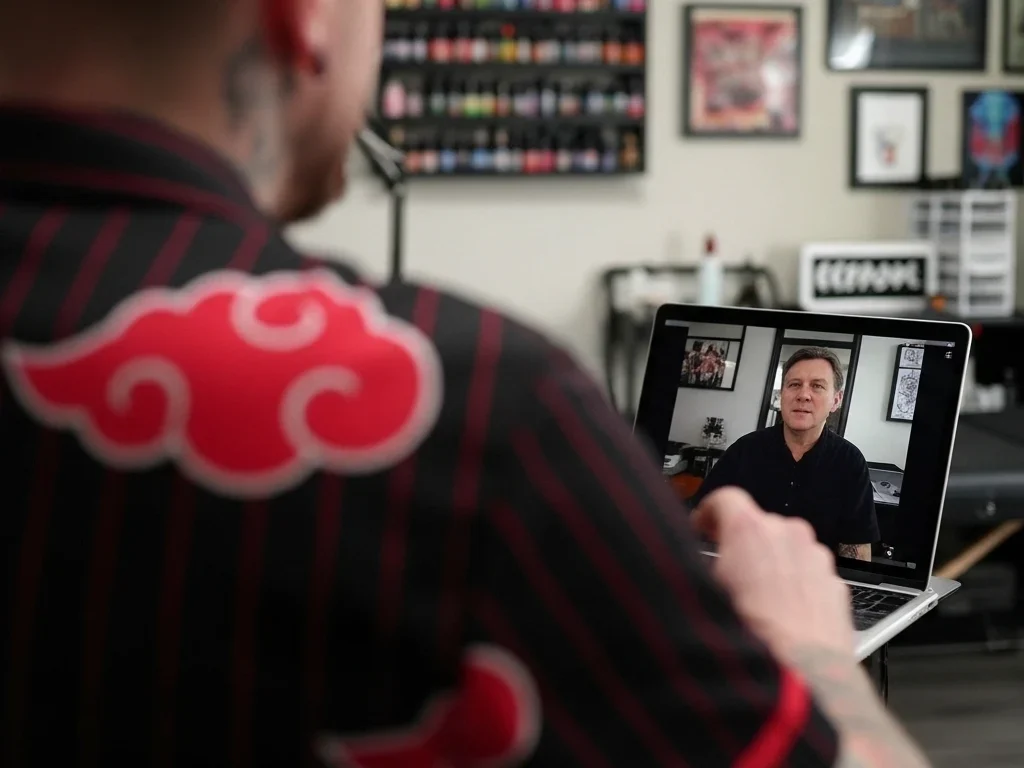 tattootopia virtual consultation closeup client video call denham springs