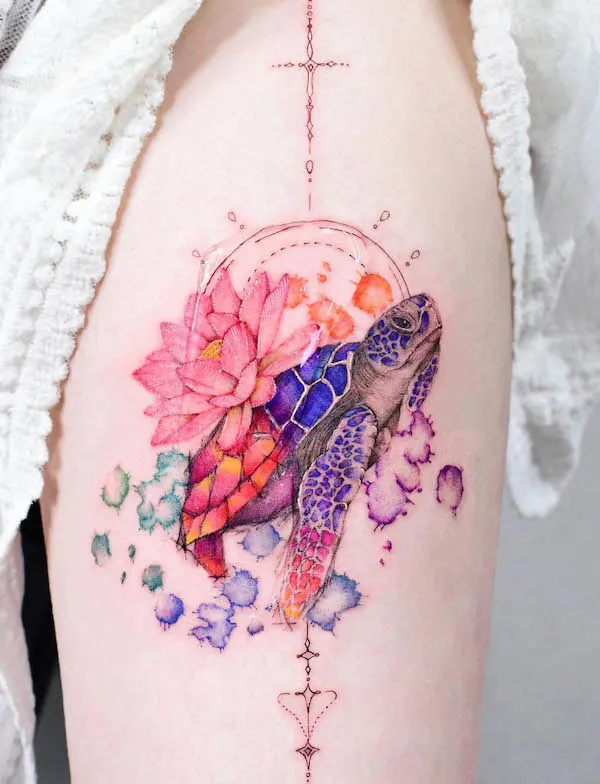 watercolor tattoo of turtle