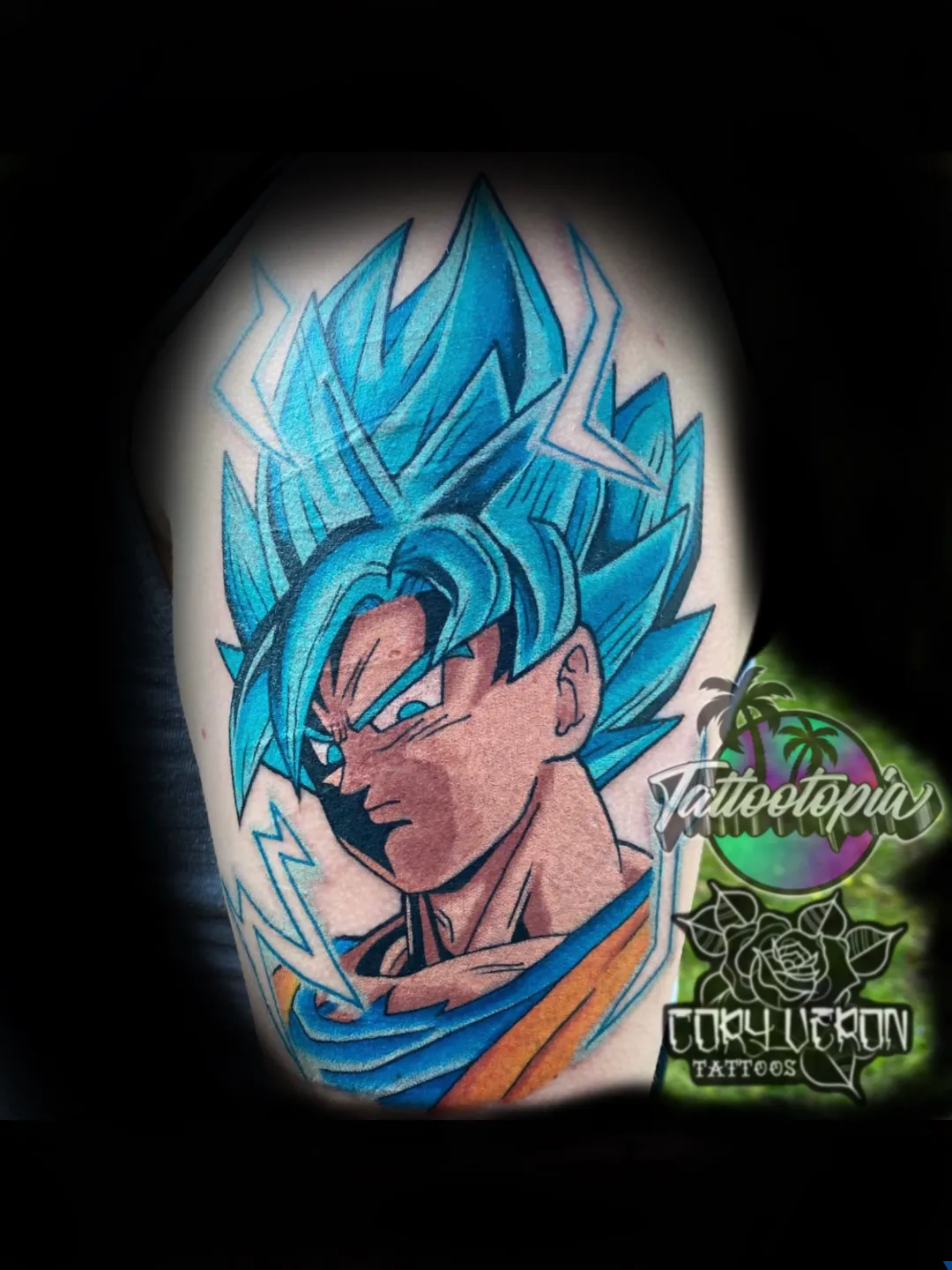 anime blue haired warrior arm tattoo cory veron tattootopia