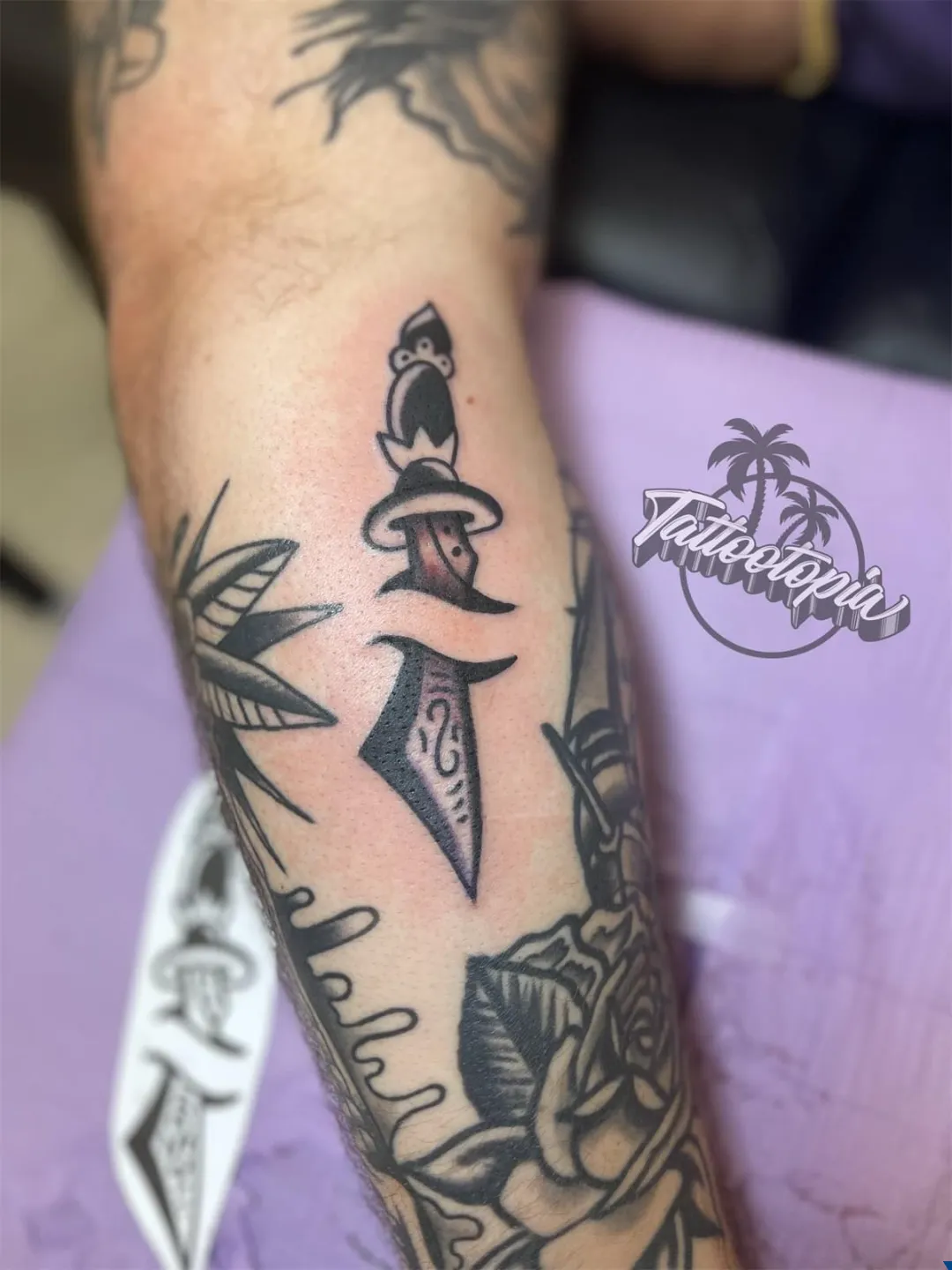 black and gray angel cross clouds sleeve arm tattoo cory veron tattootopia