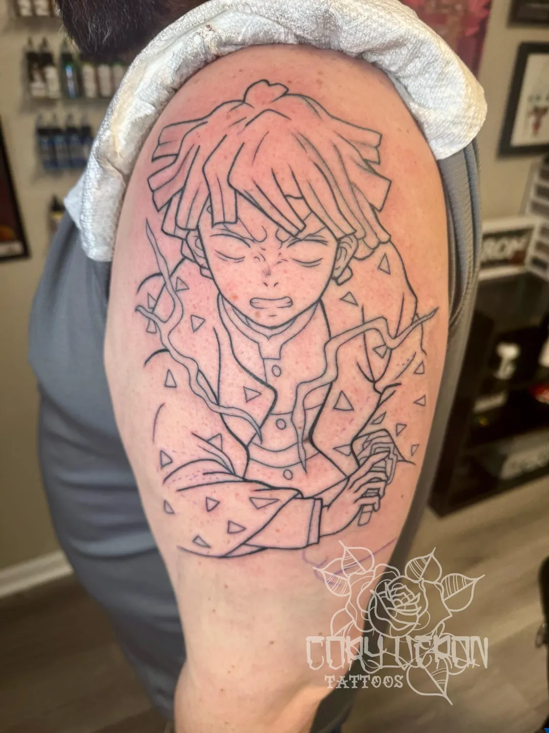 black and gray clock compass roses sleeve lower arm tattoo cory veron tattootopia