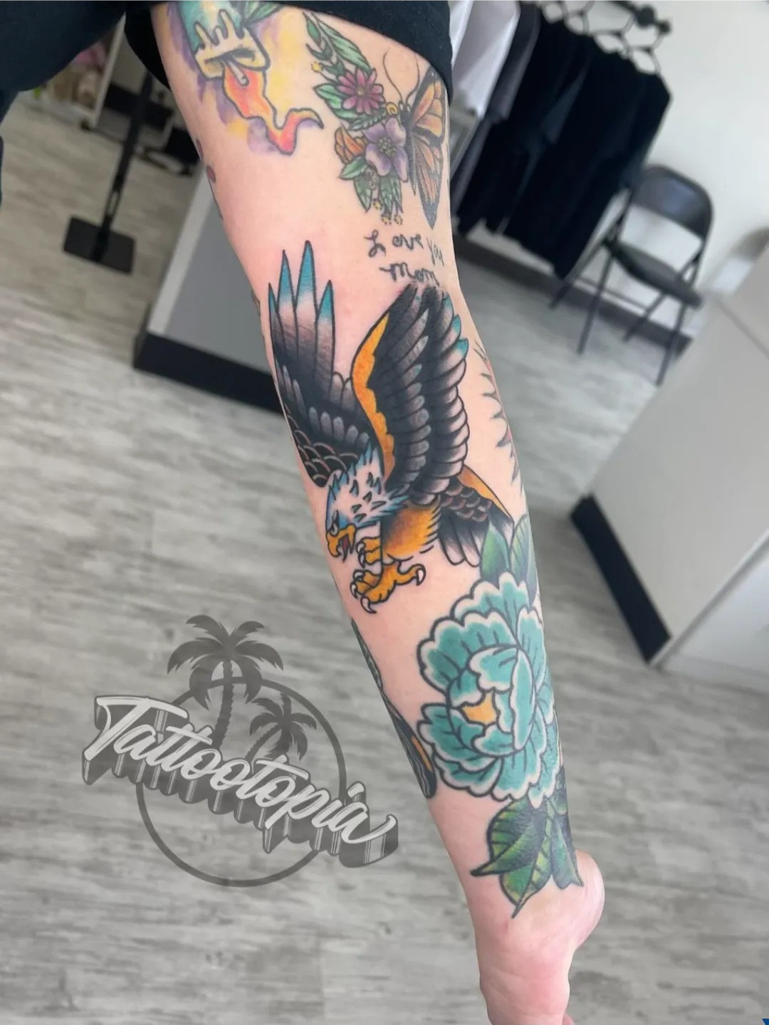 black and gray clock face roman numerals sleeve arm tattoo cory veron tattootopia