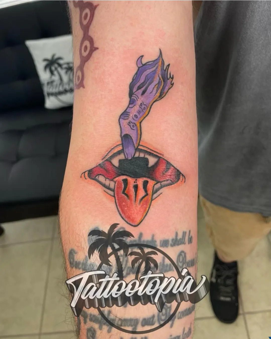 black and gray cross clouds sleeve arm tattoo cory veron tattootopia