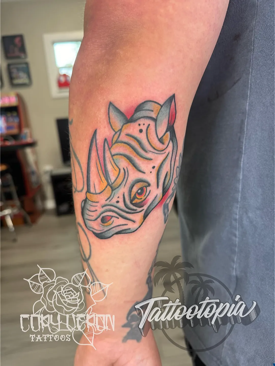 black and gray ornate cross sleeve arm tattoo cory veron tattootopia