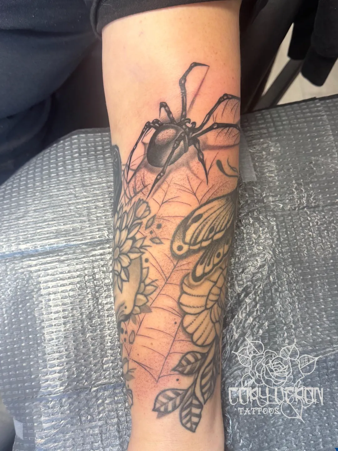 black and gray realistic valkyrie portrait leg tattoo cory veron tattootopia