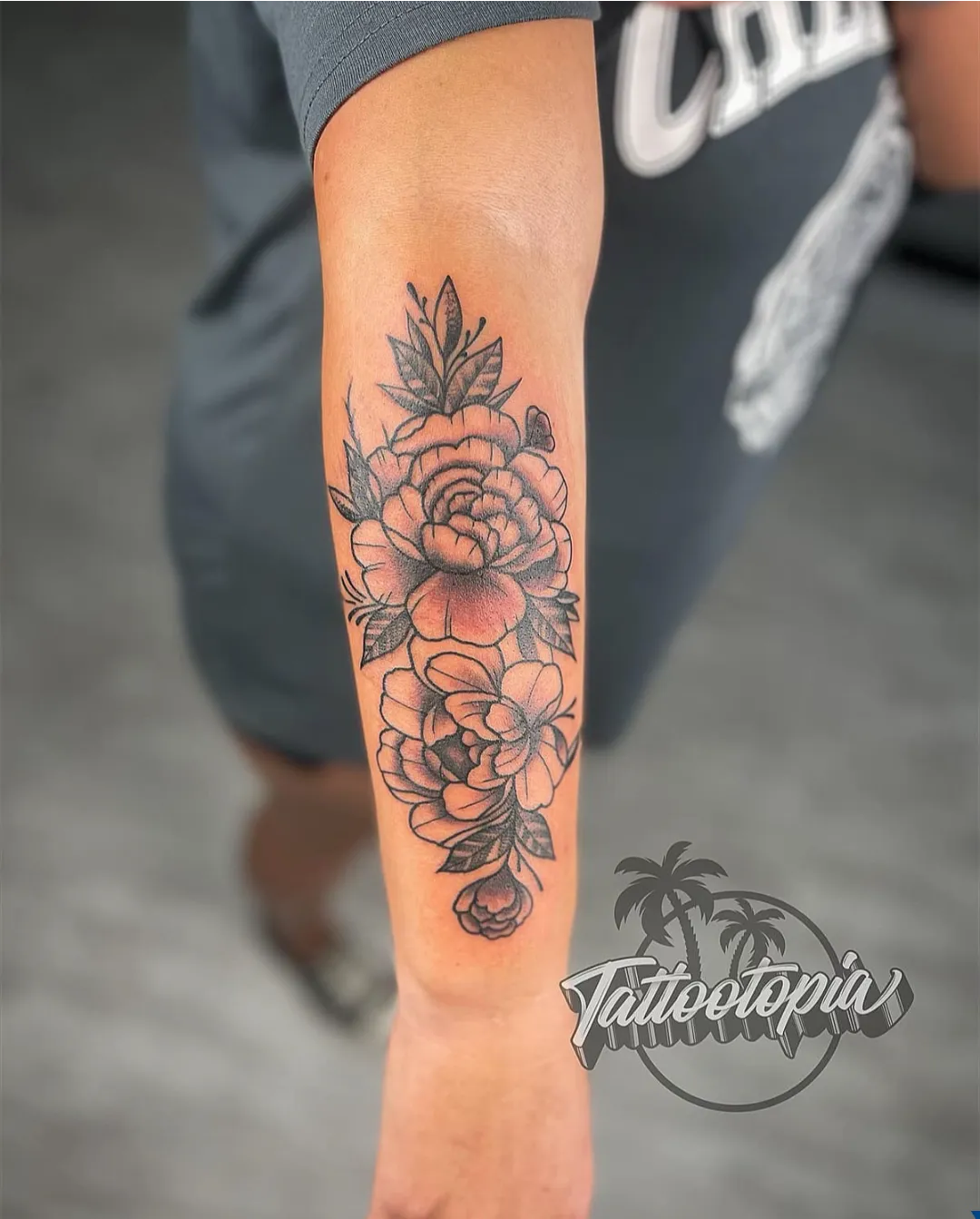 black and gray rose forearm tattoo cory veron tattootopia
