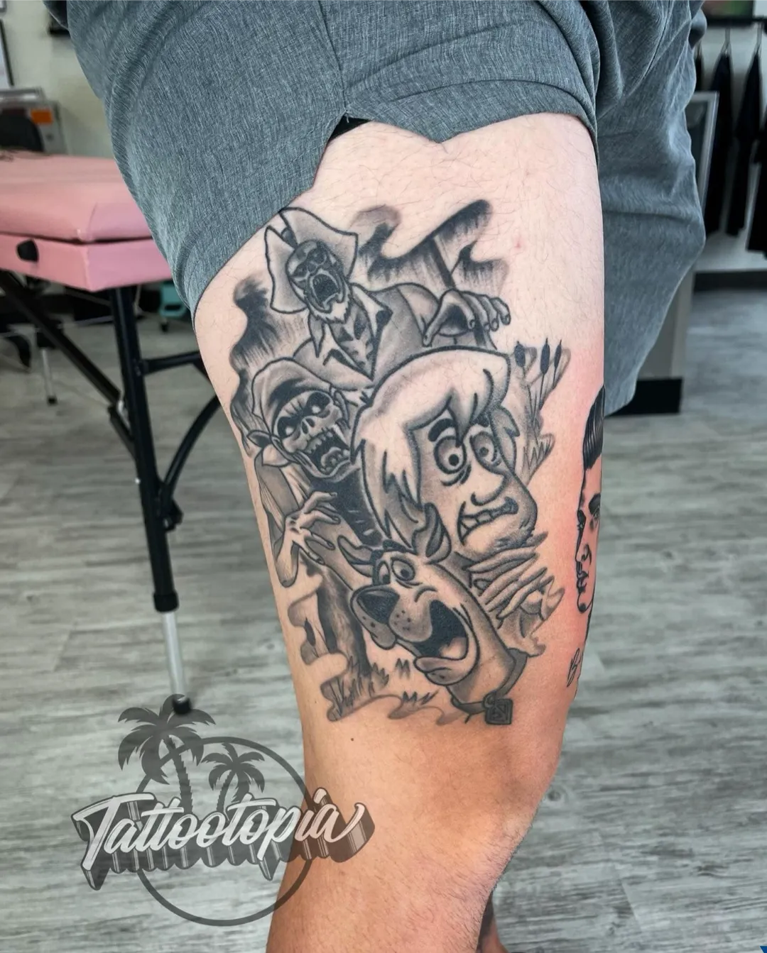 black and gray skull clock roses sleeve forearm tattoo cory veron tattootopia