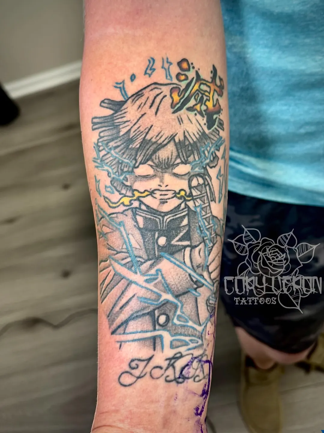 black and gray skull clock roses sleeve v2 arm tattoo cory veron tattootopia