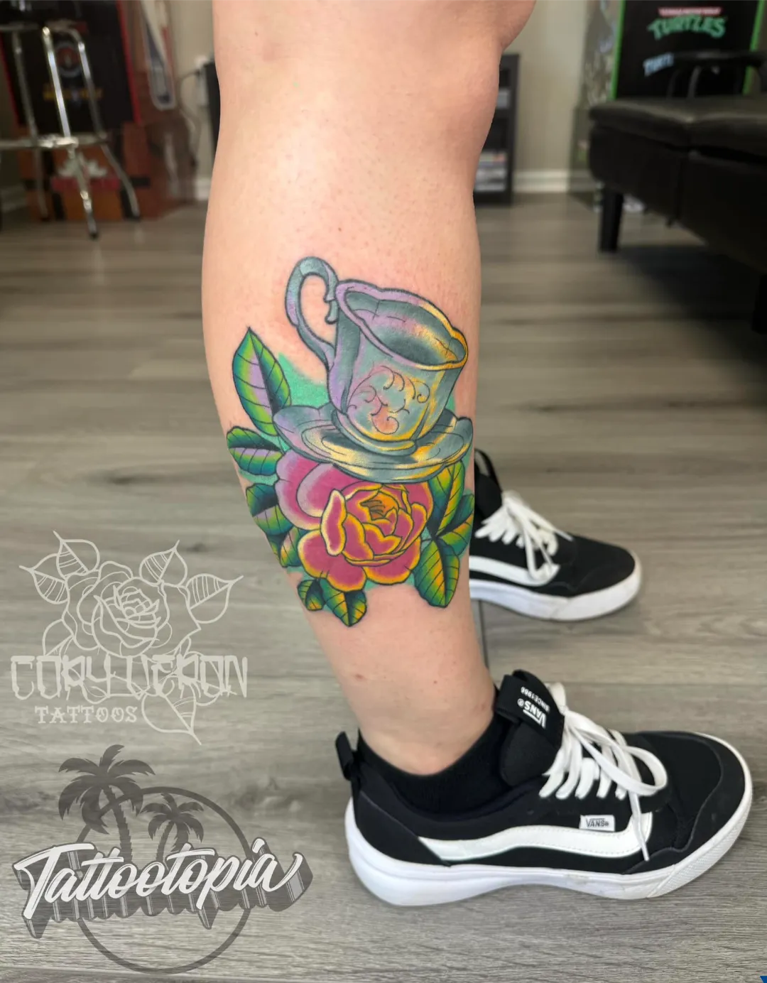 black and gray skull clock roses sleeve v2 cory veron tattootopia