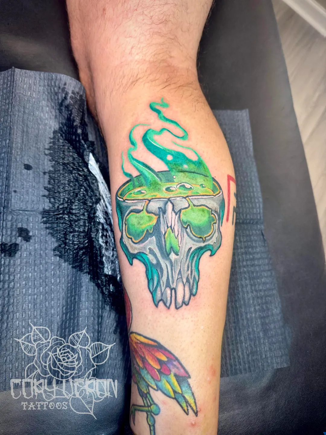 black and gray skull roses clock sleeve v5 arm tattoo cory veron tattootopia