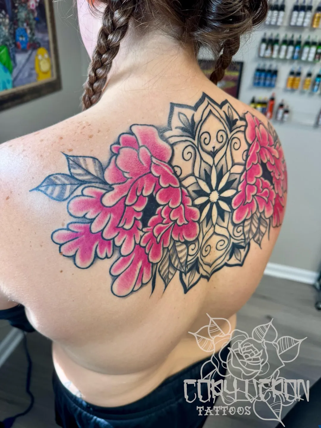 black and gray skull roses sleeve in progress v5 arm tattoo cory veron tattootopia