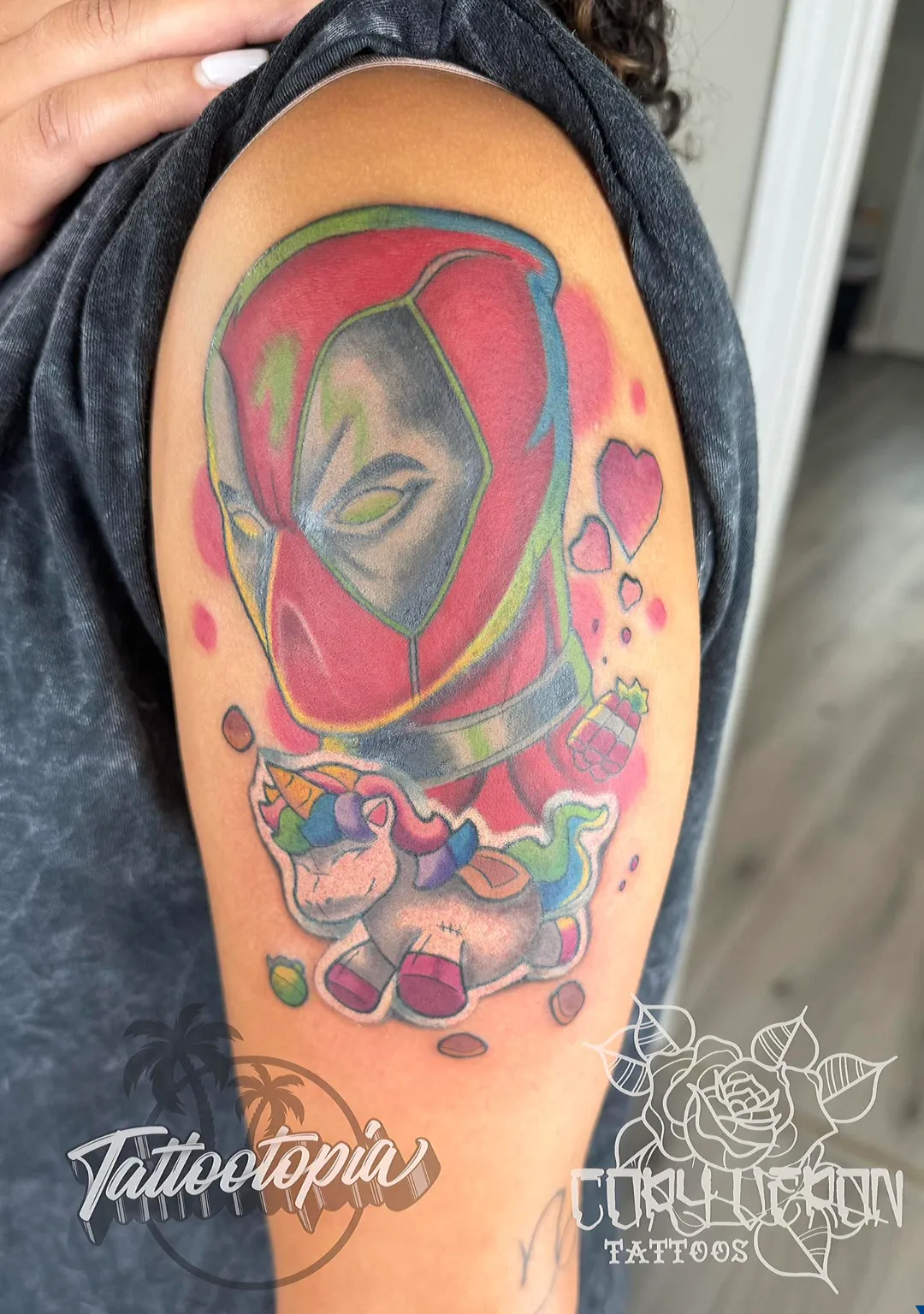 black and gray skull snake roses sleeve arm tattoo cory veron tattootopia