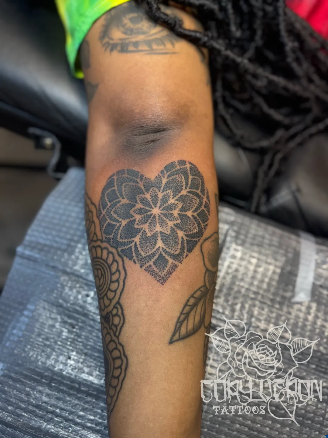 black and gray woman portrait lion headdress sleeve v11 arm tattoo cory veron tattootopia