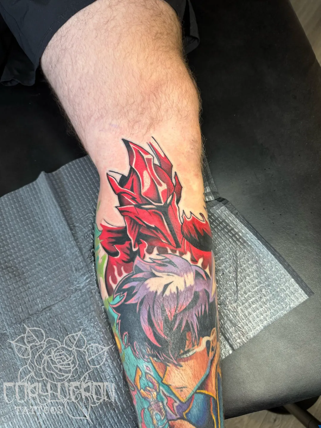 black and gray woman portrait lion headdress sleeve v12 arm tattoo cory veron tattootopia