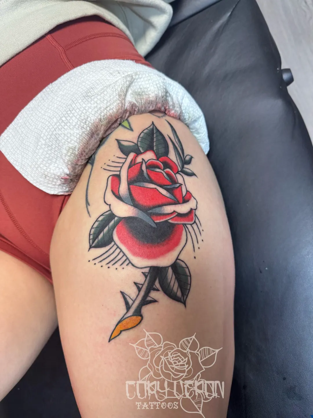 black and gray woman portrait lion roses sleeve arm tattoo cory veron tattootopia