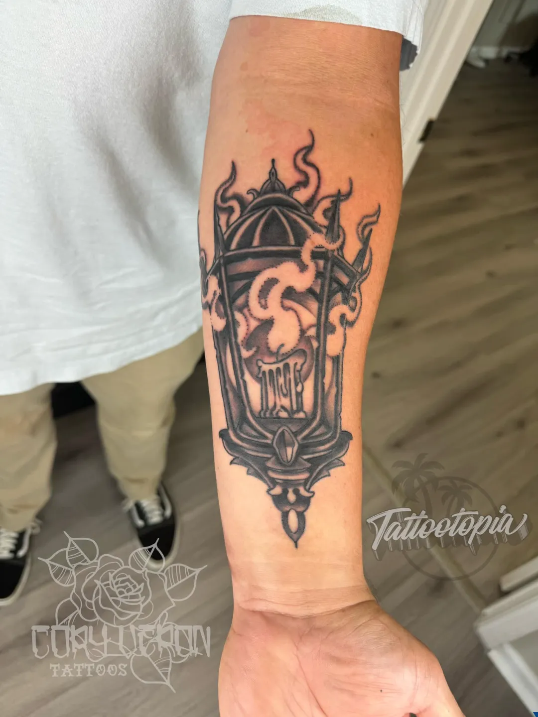 black and gray woman portrait realistic arm tattoo cory veron tattootopia