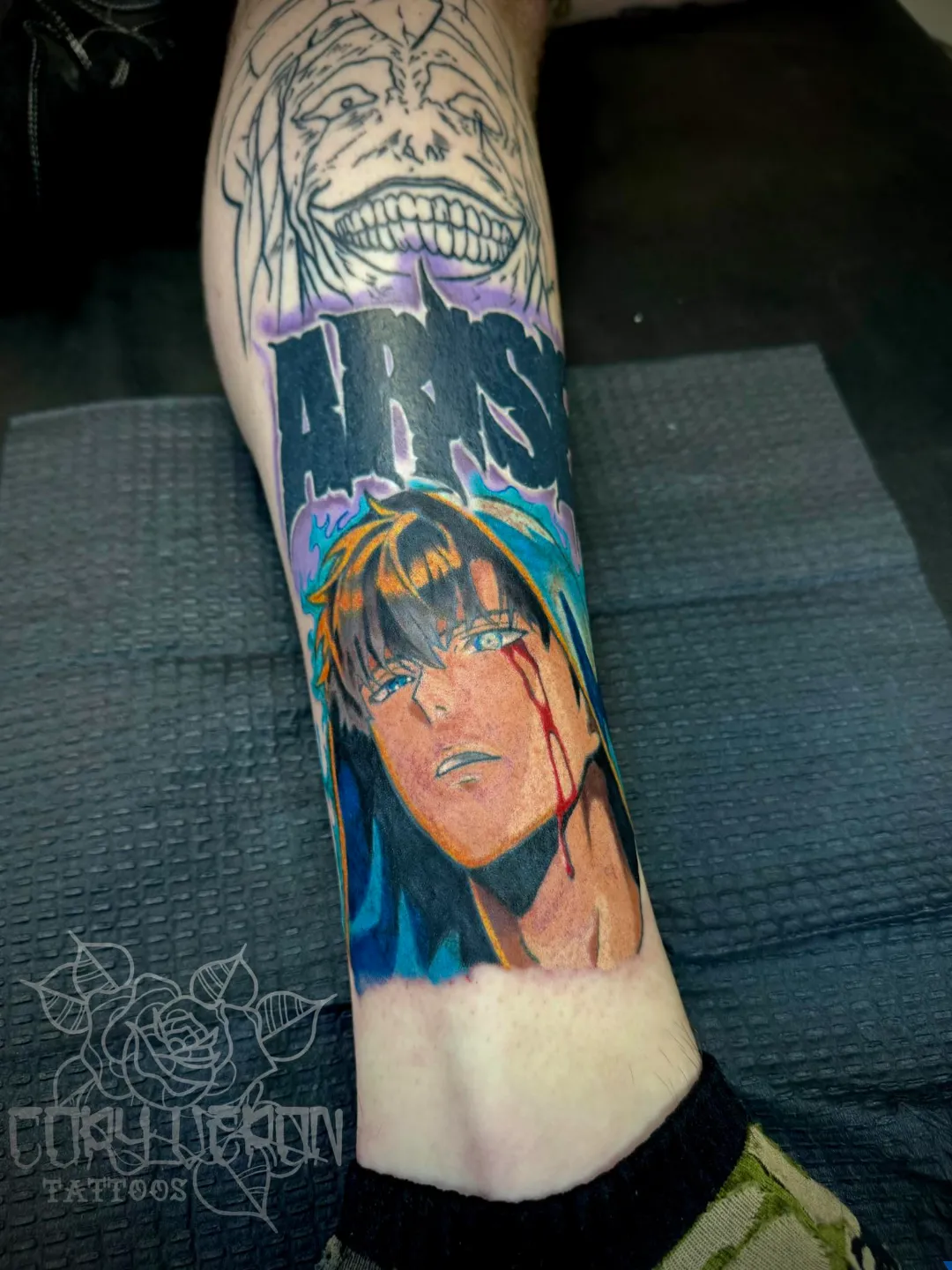 black and gray woman portrait skull sleeve v2 arm tattoo cory veron tattootopia