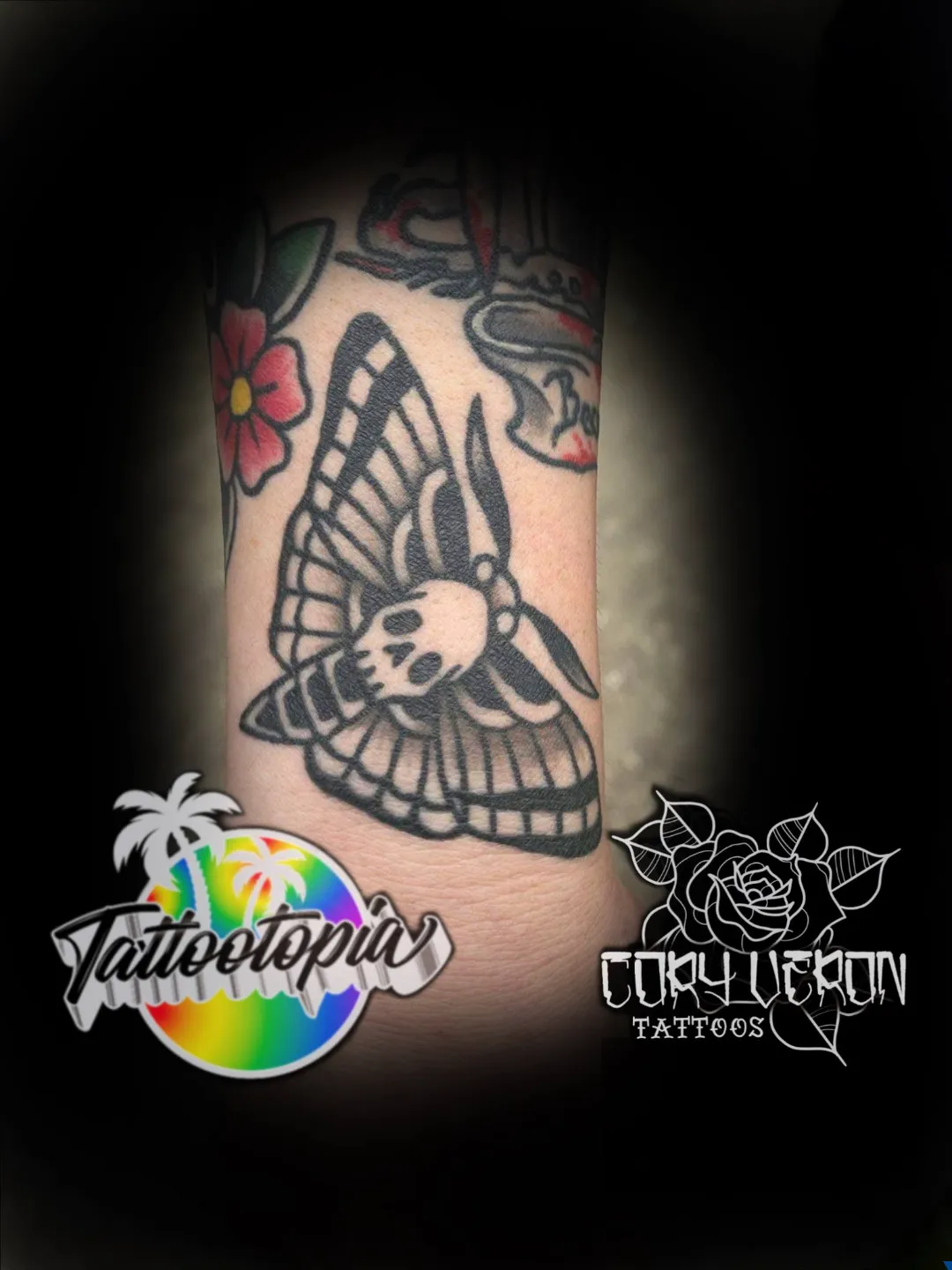 blackwork deaths head moth wrist tattoo cory veron tattootopia