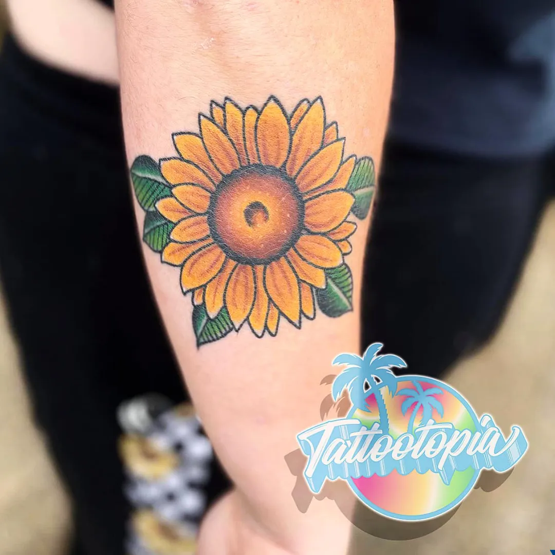 bright sunflower forearm tattoo cory veron tattootopia