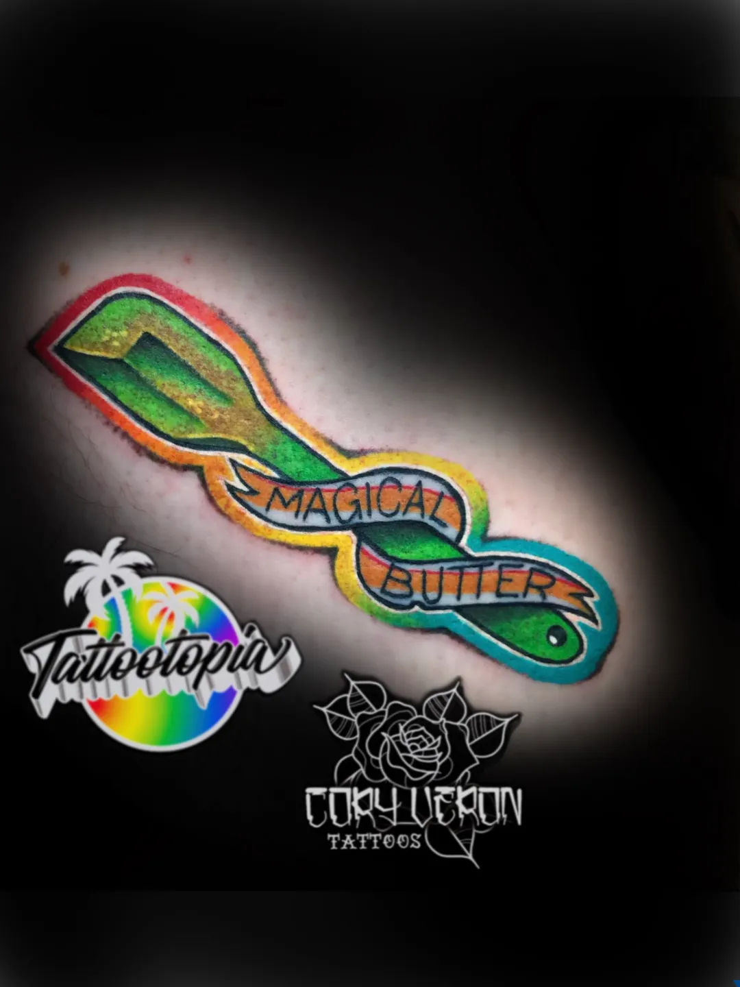 color banner magical butter spoon tattoo cory veron tattootopia