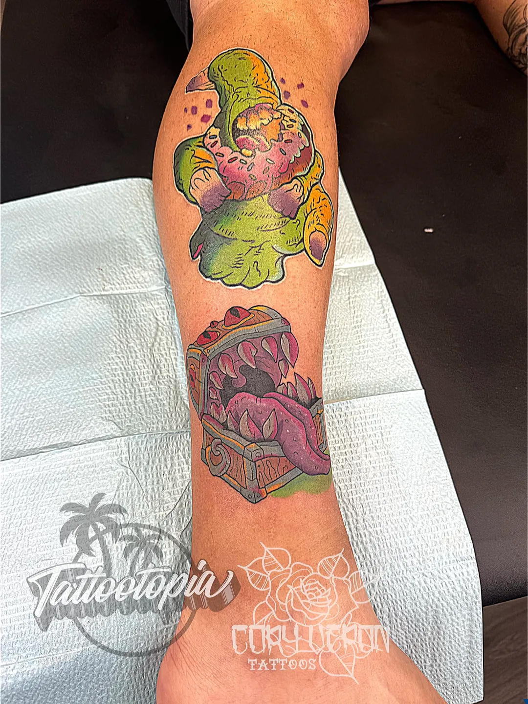 color cartoon mimic chest grimer leg tattoo cory veron tattootopia