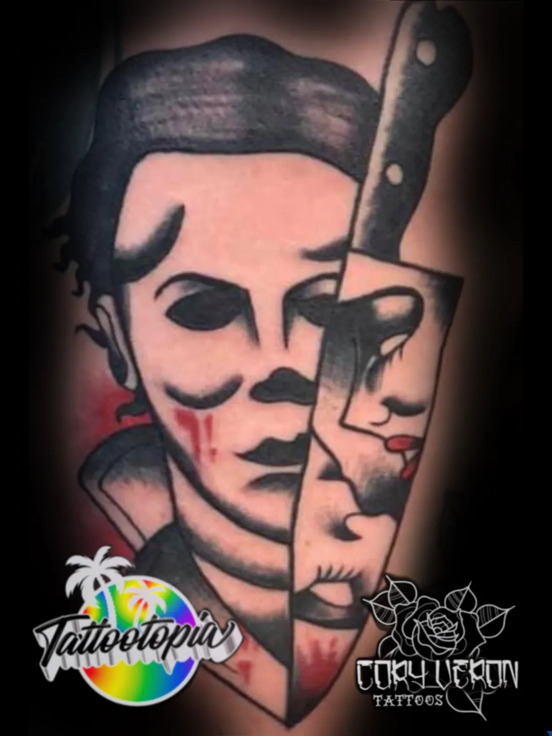 michael myers knife reflection horror tattoo cory veron tattootopia