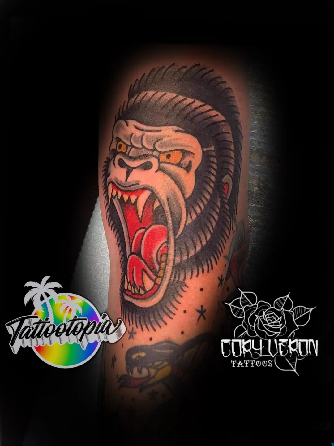 traditional gorilla head forearm tattoo cory veron tattootopia