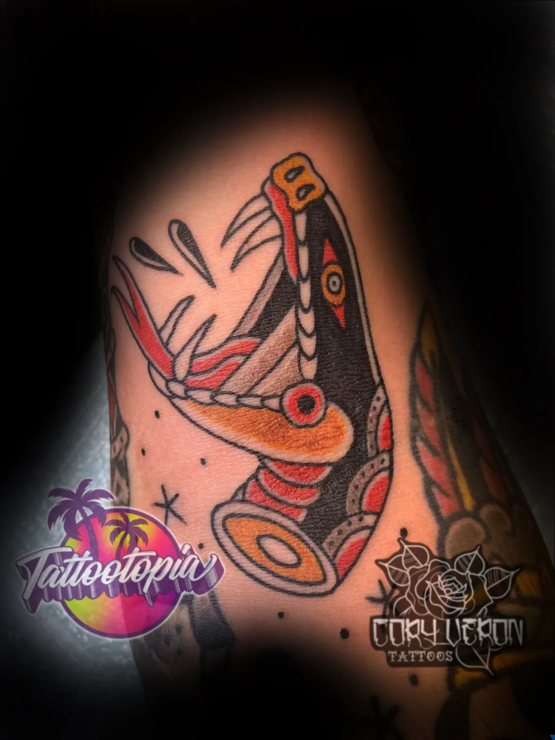 tribal style snake head traditional tattoo cory veron tattootopia