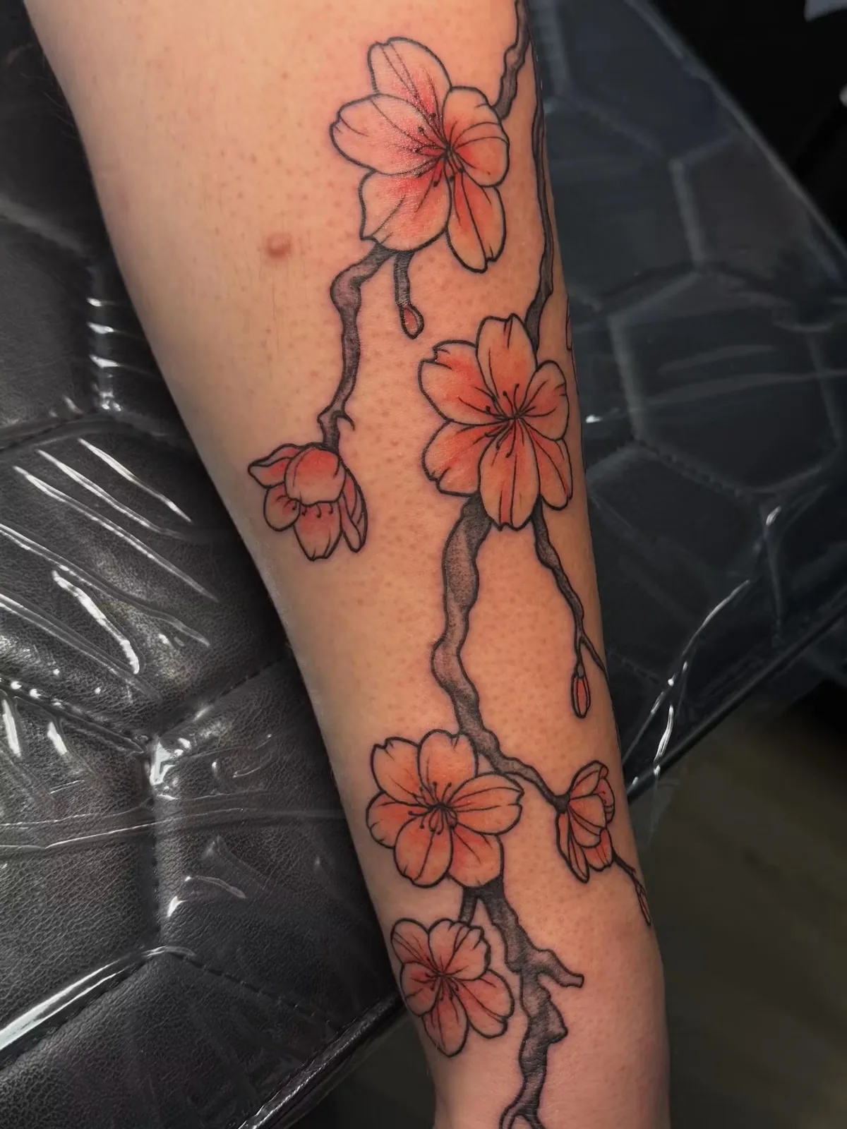 cherry blossom branch forearm tattoo josh lockhart tattootopia