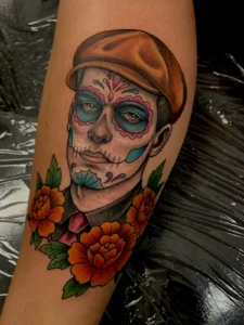 color day of the dead portrait arm tattoo jeff thibodaux tattootopia
