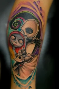color neo traditional gothic couple leg tattoo jeff thibodaux tattootopia