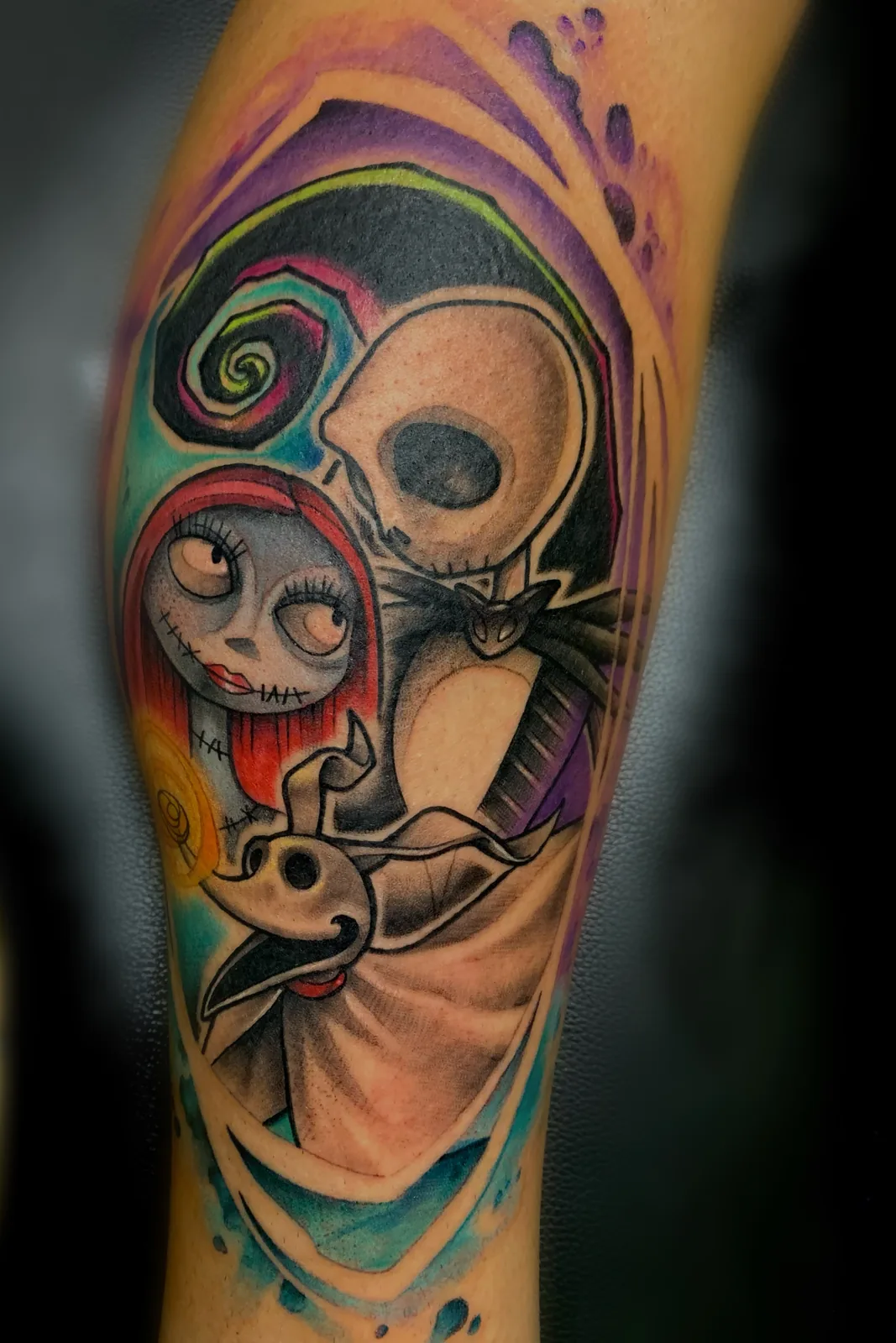 color neo traditional gothic couple leg tattoo jeff thibodaux tattootopia