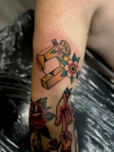 color traditional perfume bottle and rose arm tattoo jeff thibodaux tattootopia