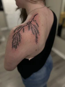 fine line branches shoulder tattoo jeff thibodaux tattootopia
