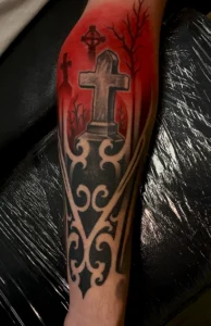 ornamental cross with filigree leg tattoo halo minier tattootopia